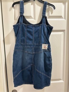 True Religion Blue Denim Pinafore with Logo Patch